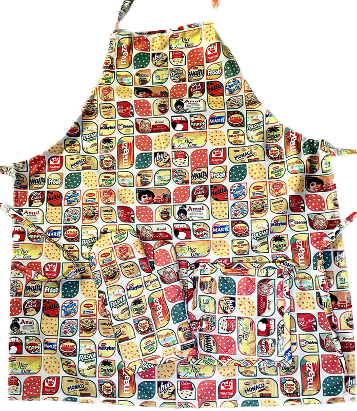 Maatir Nostalgia Foods Apron With Oven Mitt And Potholder | 3 Piece Apron Set, Oven Glove, Pot Holder