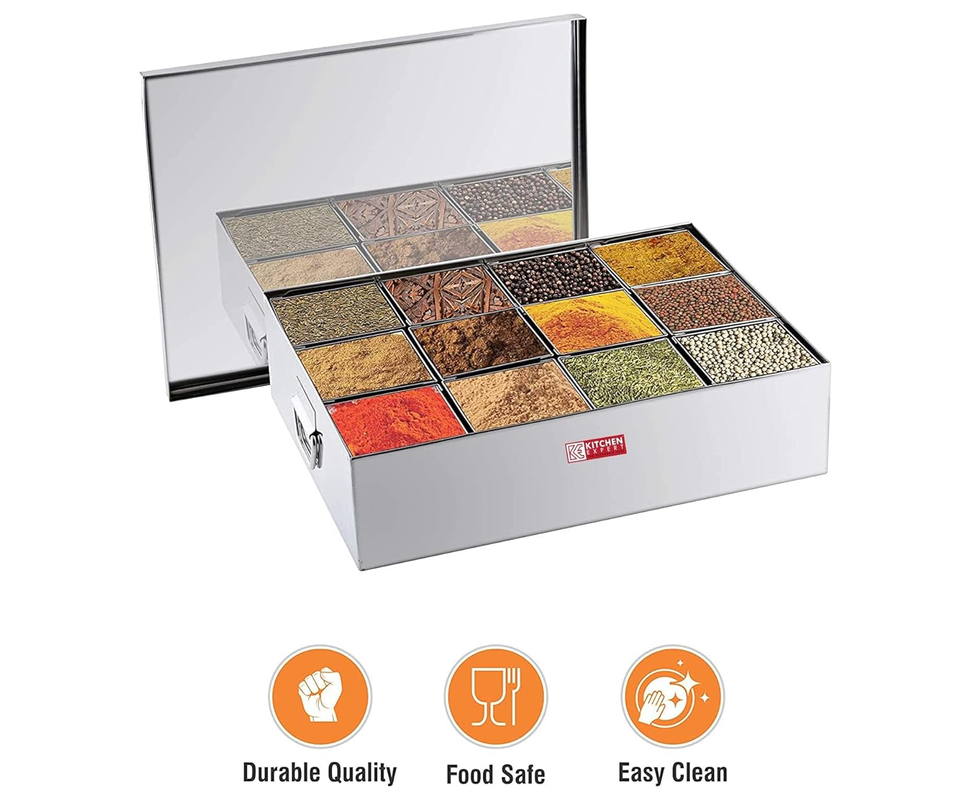 Stainless Steel Commercial Masala Dabba Spice Box | Big Masala Dani| Jumbo Masala Box with 12 Compartments